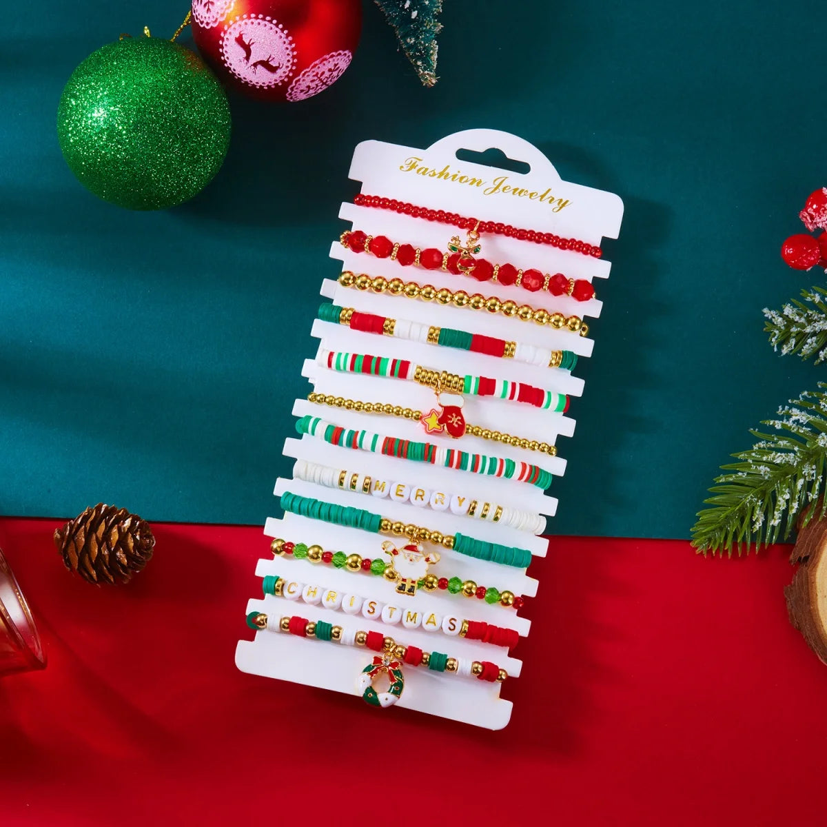 MerryBeads – Set de 12 pulseras navideñas con tema de Santa y reno