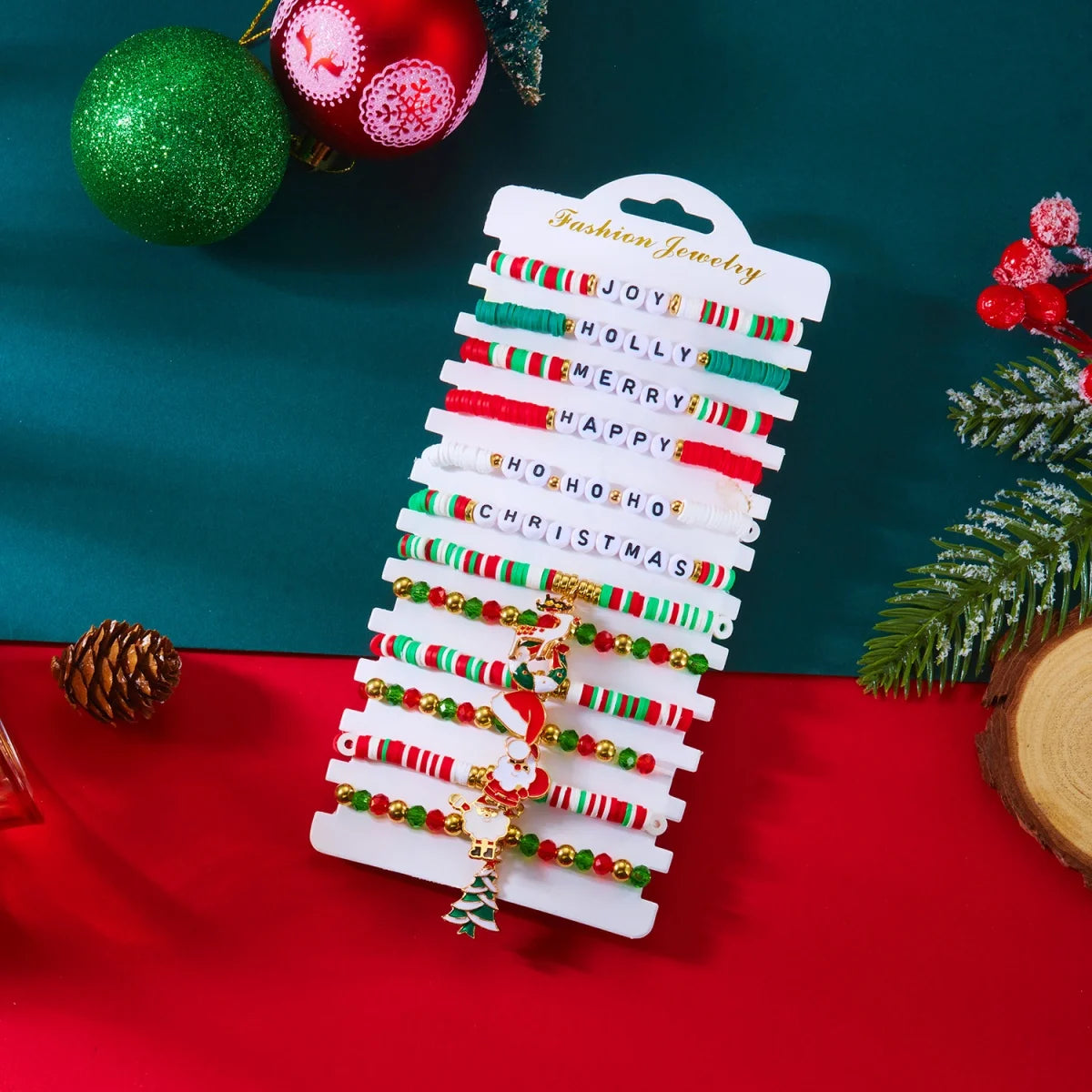 MerryBeads – Set de 12 pulseras navideñas con tema de Santa y reno