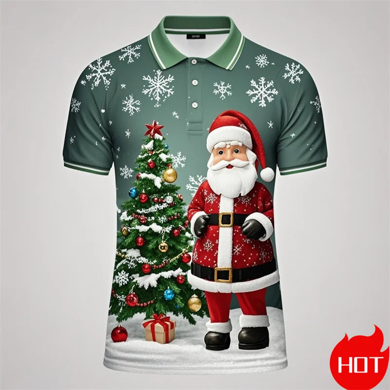 Kerstman 3D poloshirt voor mannen met vrolijke kerstprint 4