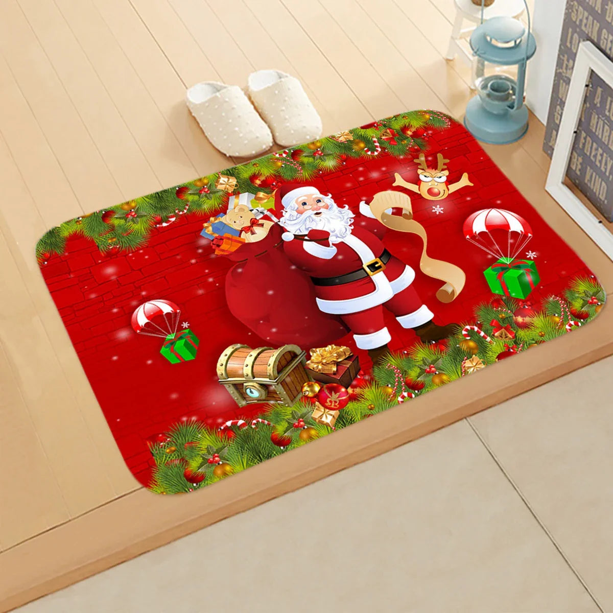 Kerstmat met Kerstman, Multicolor, 75 x 45 cm, Voor Binnen en Buitengebruik 2