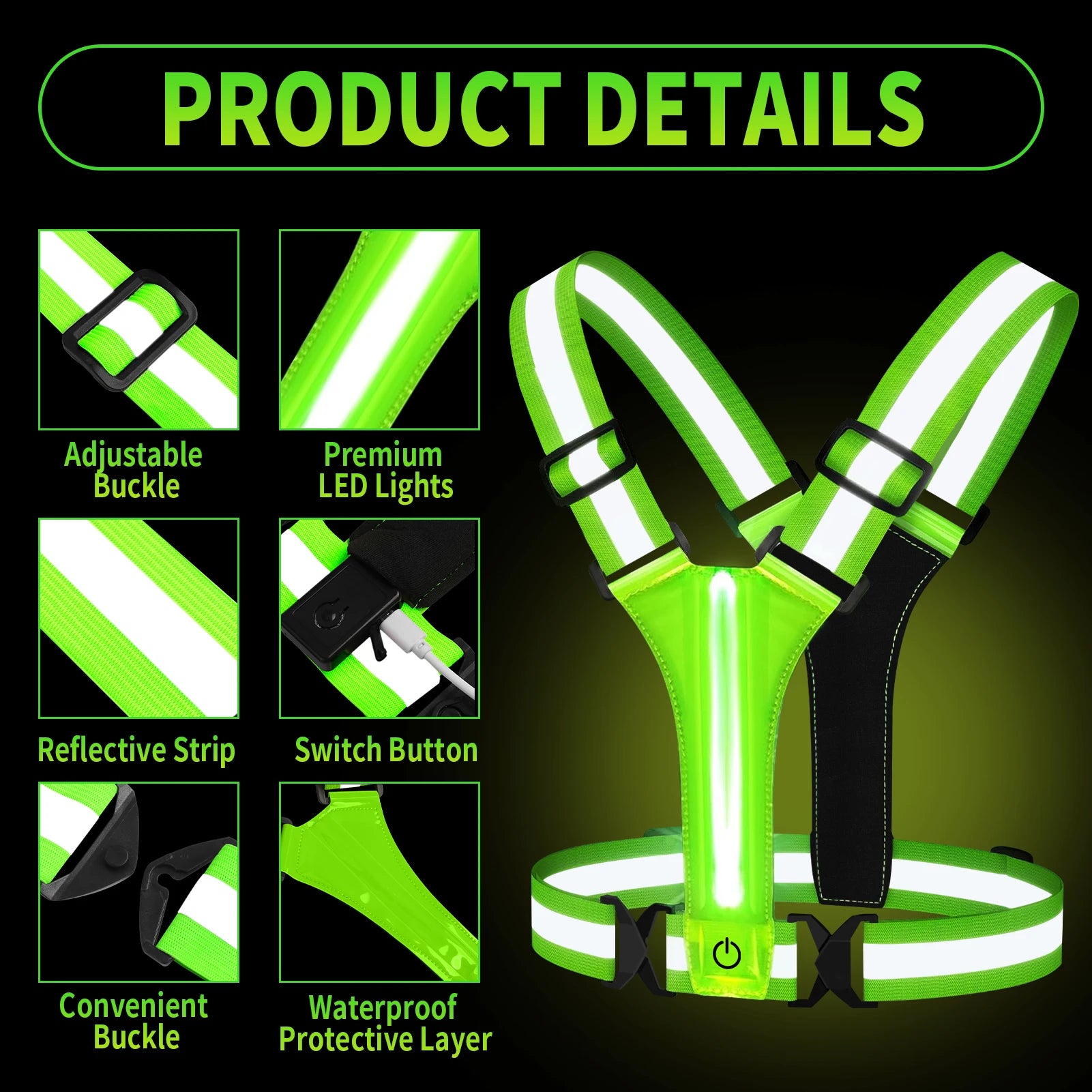 Armilla LED per córrer – Recàrrega, Reflectant, Visible 360°, Unisex