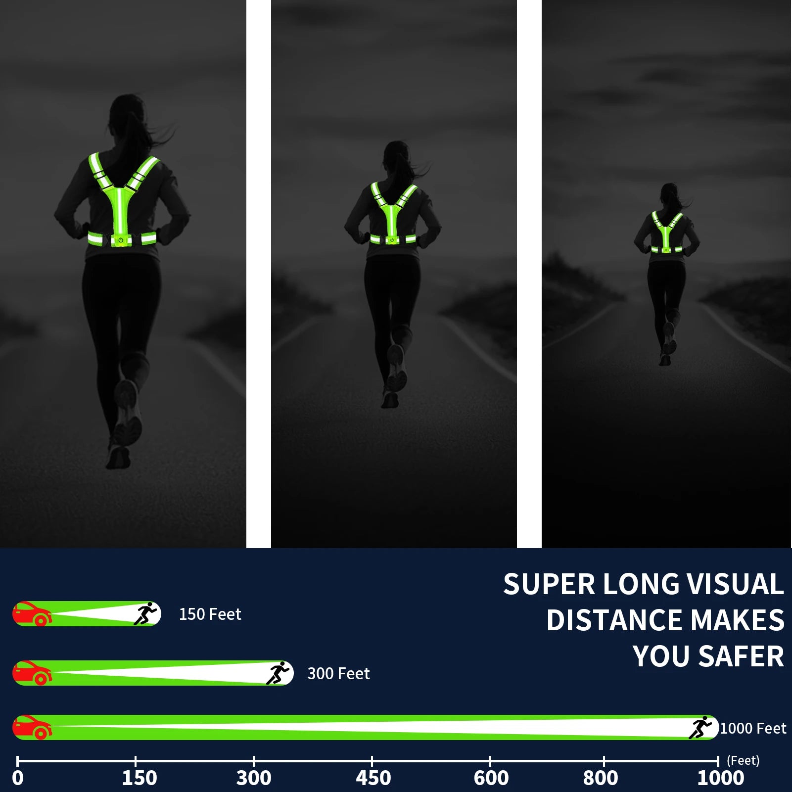 Armilla LED per córrer – Recàrrega, Reflectant, Visible 360°, Unisex