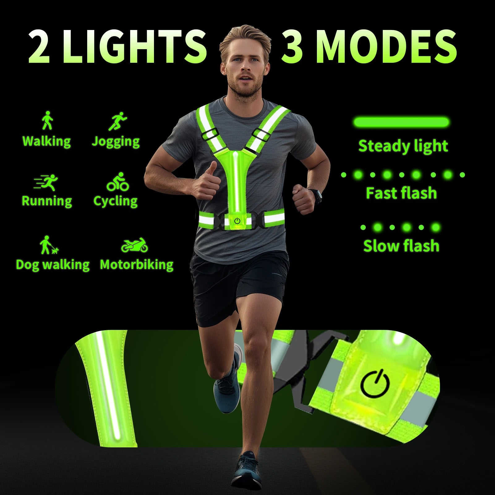 Armilla LED per córrer – Recàrrega, Reflectant, Visible 360°, Unisex
