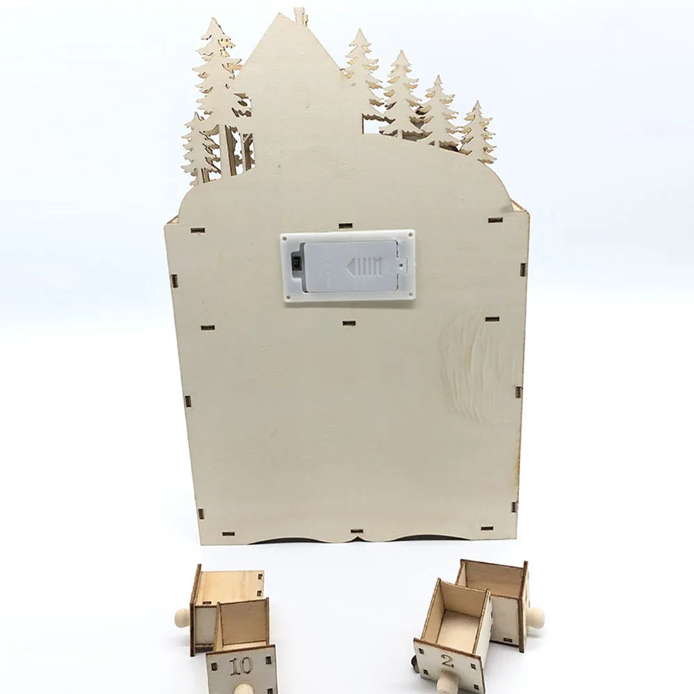 LumiFest – Advent calendar with LED light, Wooden 24-Day Christmas decoration