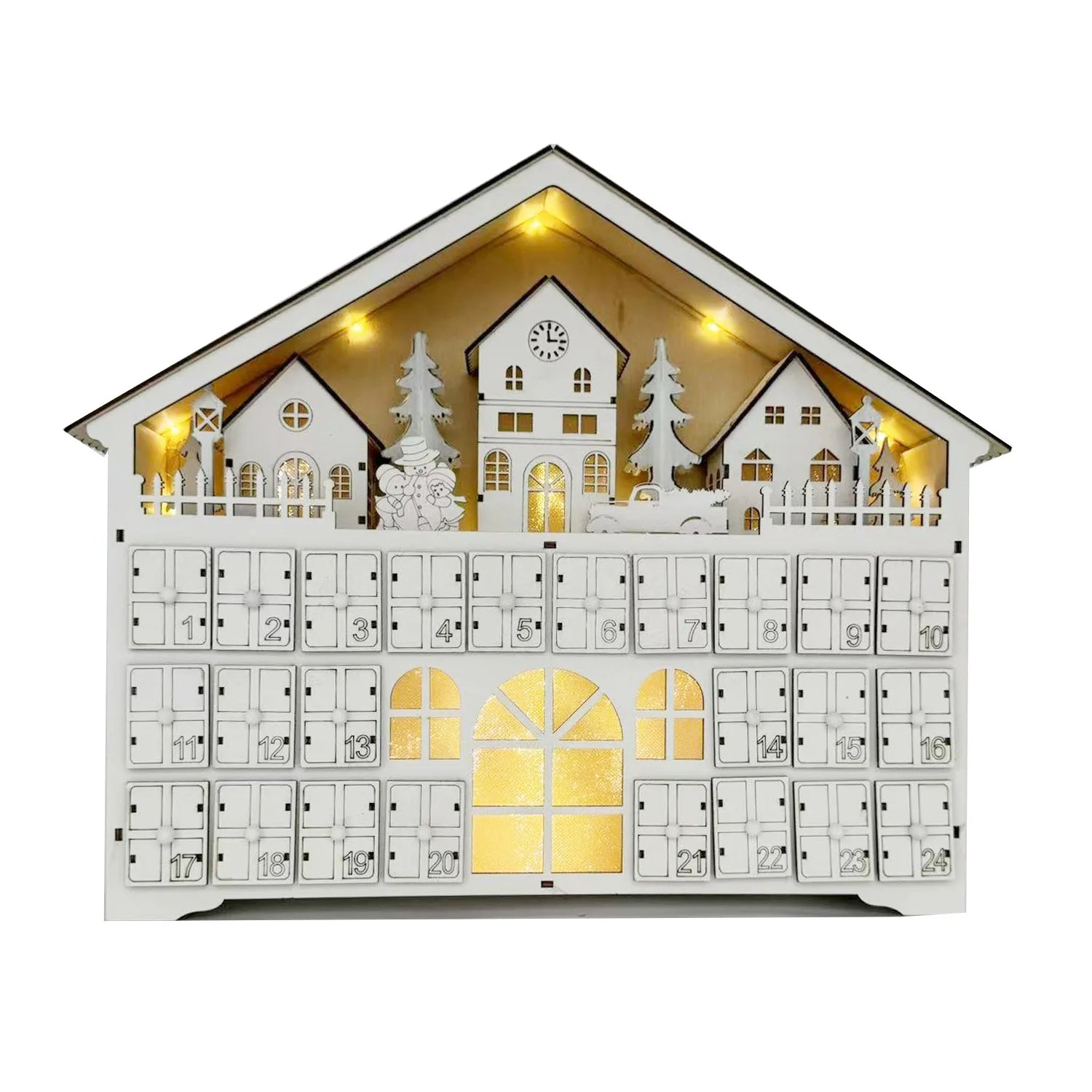 LumiFest – Advent calendar with LED light, Wooden 24-Day Christmas decoration