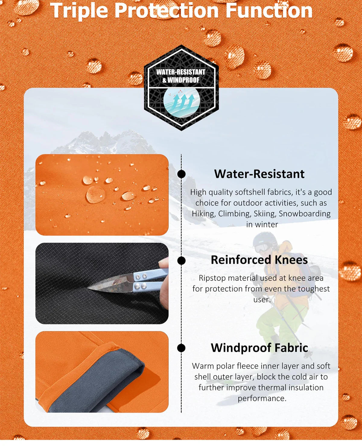 Magcomsen – Pantalons d'esquí softshell per a home – Impermeable i folre de polar calent