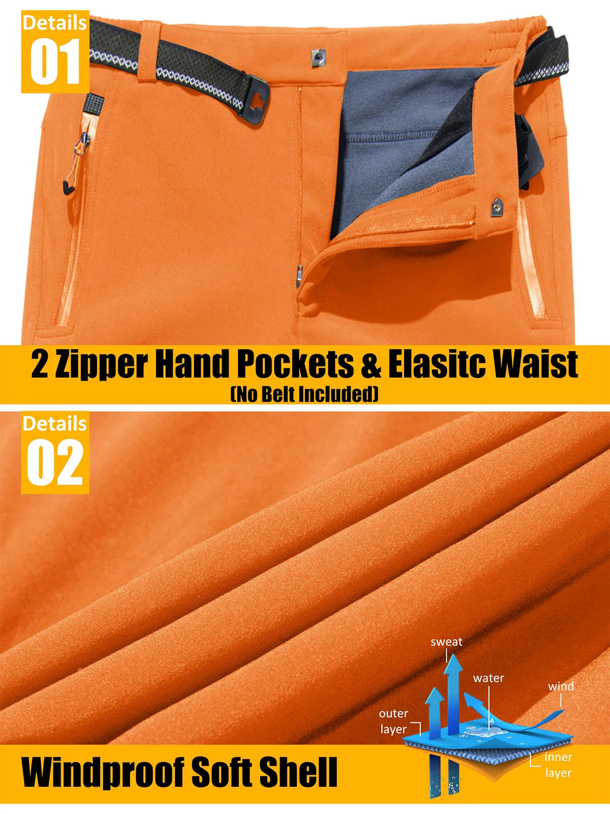 Magcomsen – Pantalons d'esquí softshell per a home – Impermeable i folre de polar calent