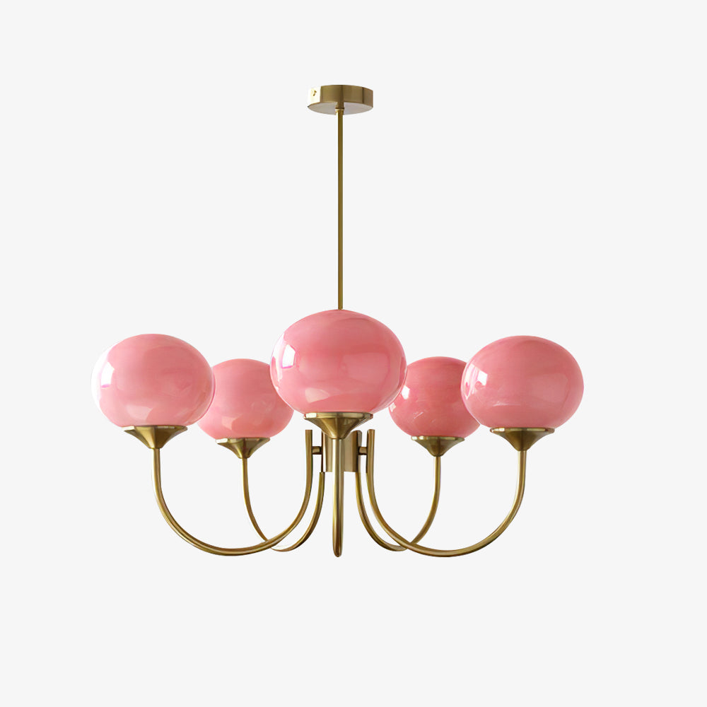 Lluminària de sostre Marshmallow | Llum de sostre daurada amb pantalles de vidre rosa