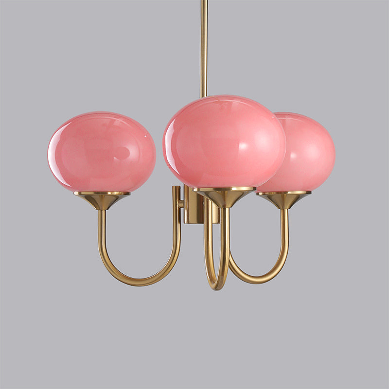 Lluminària de sostre Marshmallow | Llum de sostre daurada amb pantalles de vidre rosa