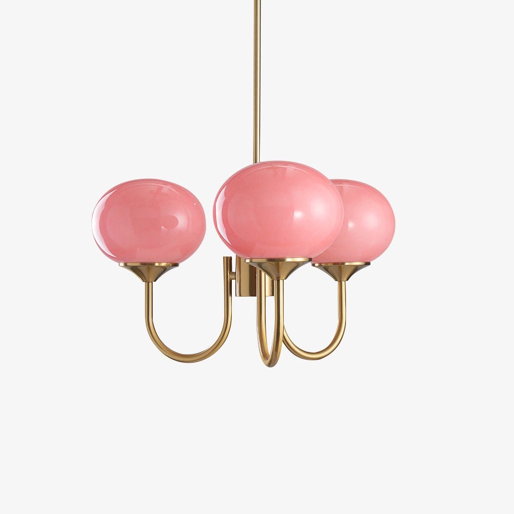 Lluminària de sostre Marshmallow | Llum de sostre daurada amb pantalles de vidre rosa