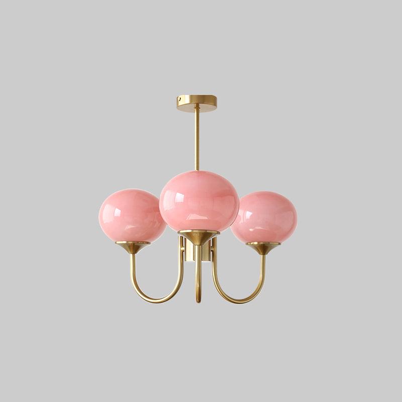 Lluminària de sostre Marshmallow | Llum de sostre daurada amb pantalles de vidre rosa