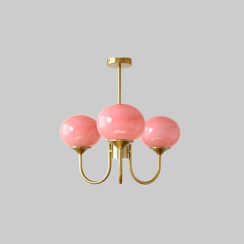 Lluminària de sostre Marshmallow | Llum de sostre daurada amb pantalles de vidre rosa