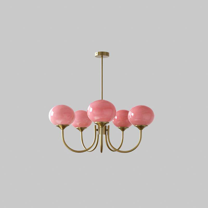 Lluminària de sostre Marshmallow | Llum de sostre daurada amb pantalles de vidre rosa