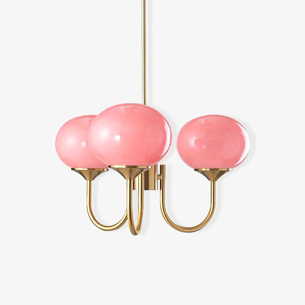 Lluminària de sostre Marshmallow | Llum de sostre daurada amb pantalles de vidre rosa