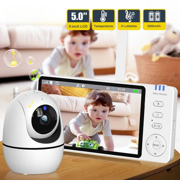 Video Babyfoon met Camera, 5 Inch HD Scherm, Nachtzicht en Temperatuur Sensor