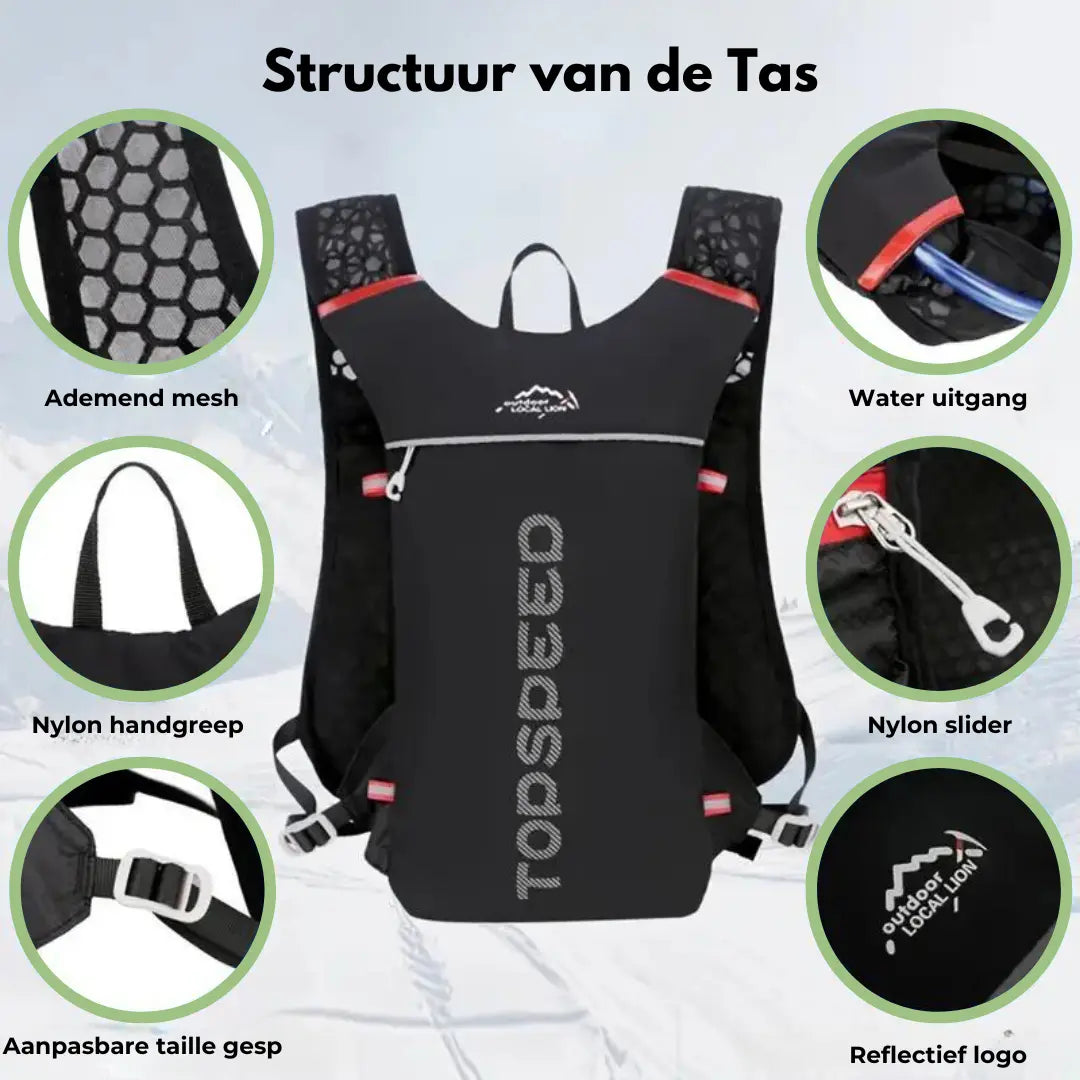 Mochila de auga – Mochila de hidratación lixeira 5L con bolsa de auga de 2L e botellas