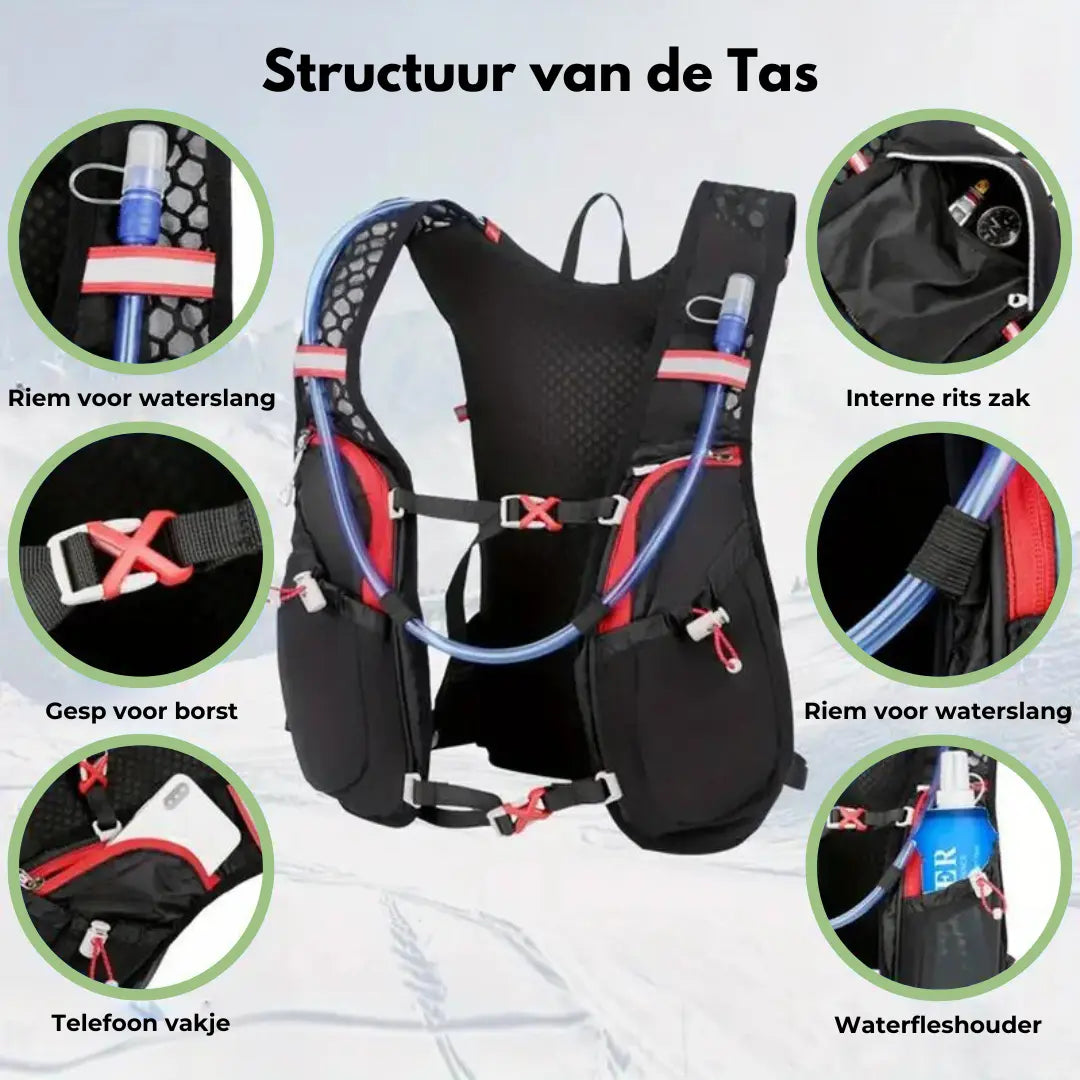 Mochila de auga – Mochila de hidratación lixeira 5L con bolsa de auga de 2L e botellas