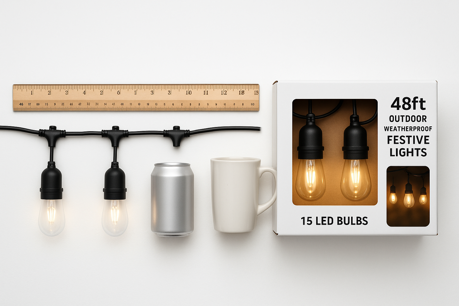 Lumora – Iluminación festiva exterior 15 lámparas LED – 48FT IP65 impermeable