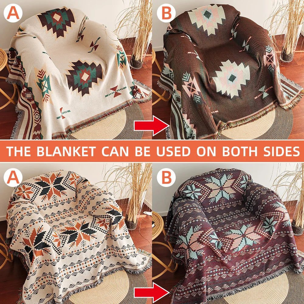Zaroya – Manta Boho Azteca Sobredimensionada amb Flecs – Mescla de Cotó per a Sofà i Llits