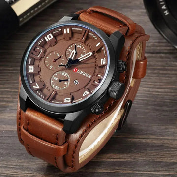Montaro Herenchronograaf – Quartz Horloge met Leren Band & Stopwatch