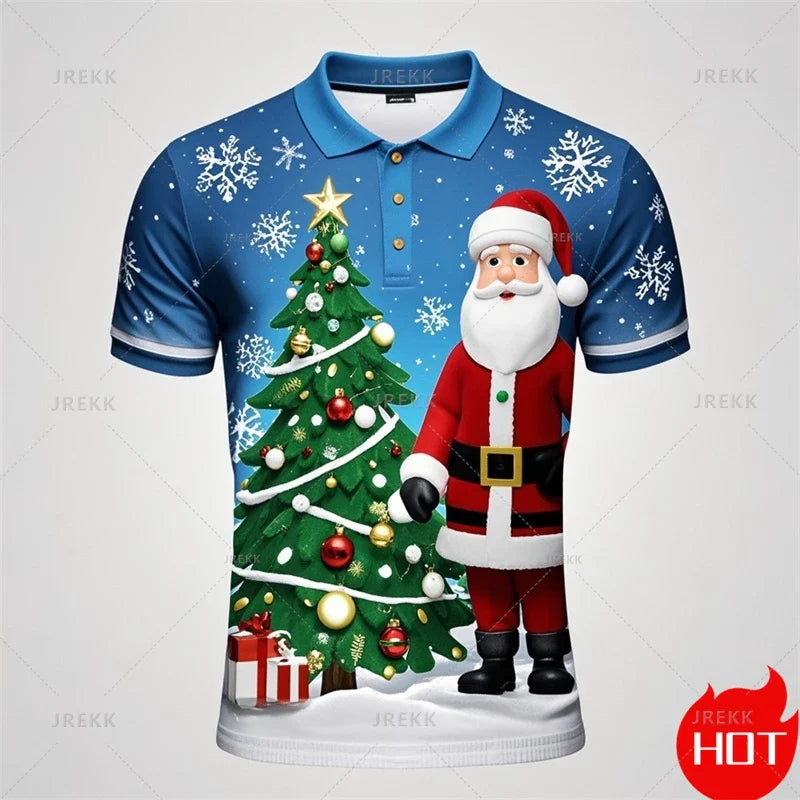 Poloshirt met 3D kerstman print voor mannen 9