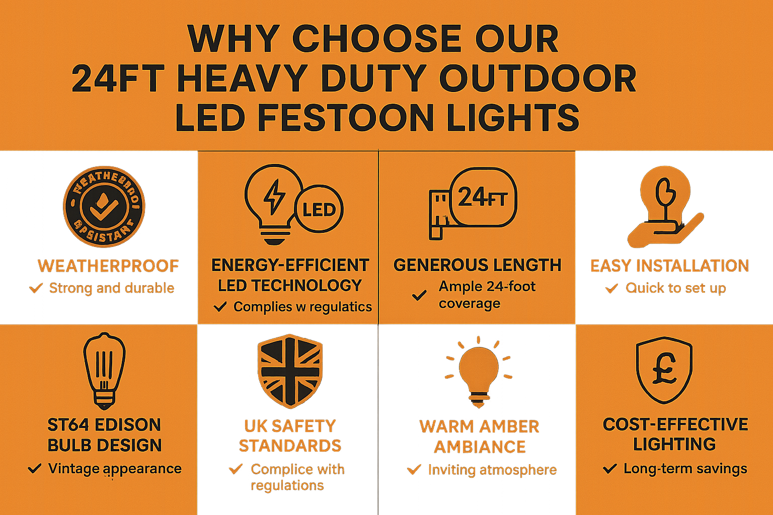 Lumora – Il·luminació exterior per a festes 25 llums LED – 24FT IP65 de gran resistència
