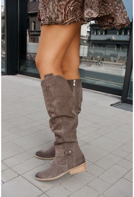 Hannah - Botes de dona retro altes fins al genoll robustes i còmodes