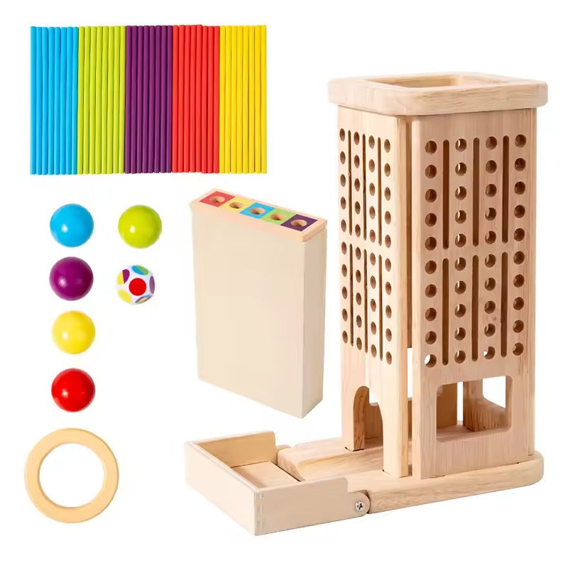 Torre de paus de madeira Montessori – Xogo educativo de habilidade para nenos