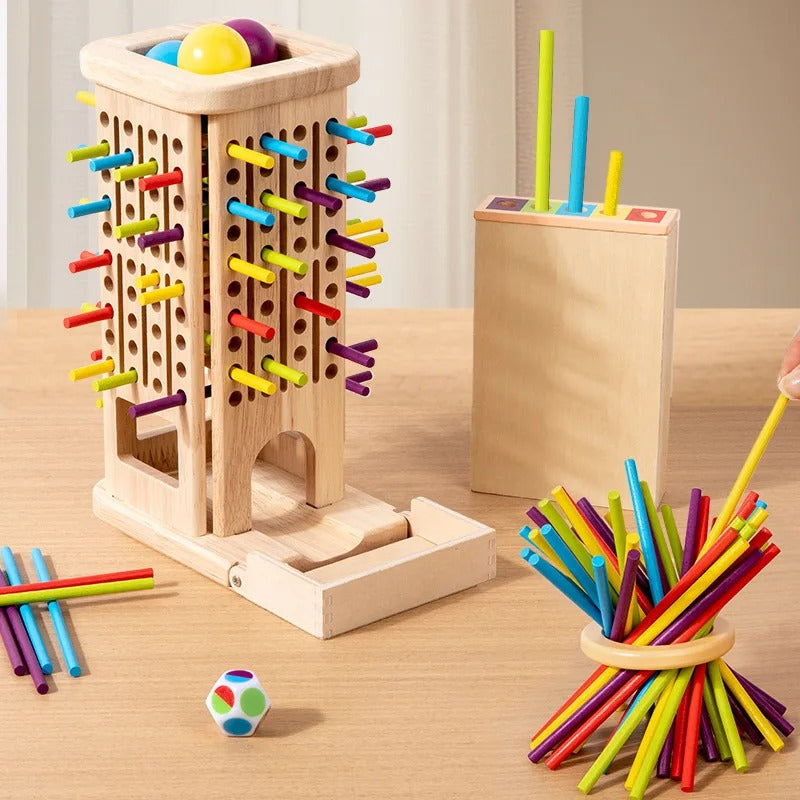 Torre de paus de madeira Montessori – Xogo educativo de habilidade para nenos