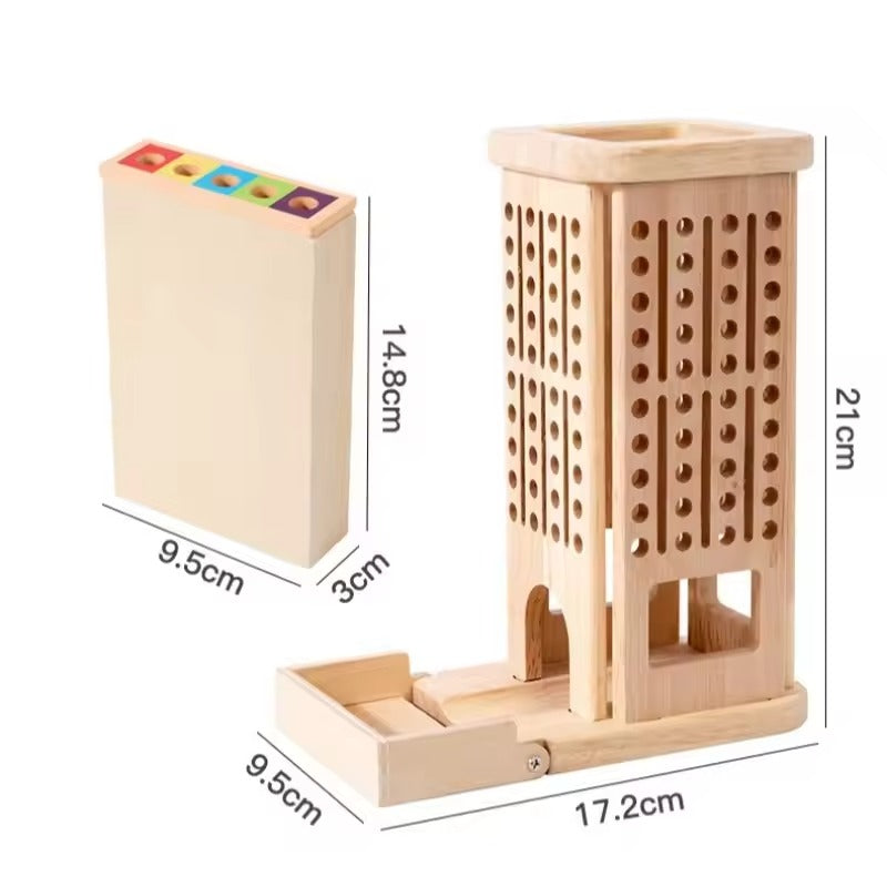 Torre de paus de madeira Montessori – Xogo educativo de habilidade para nenos