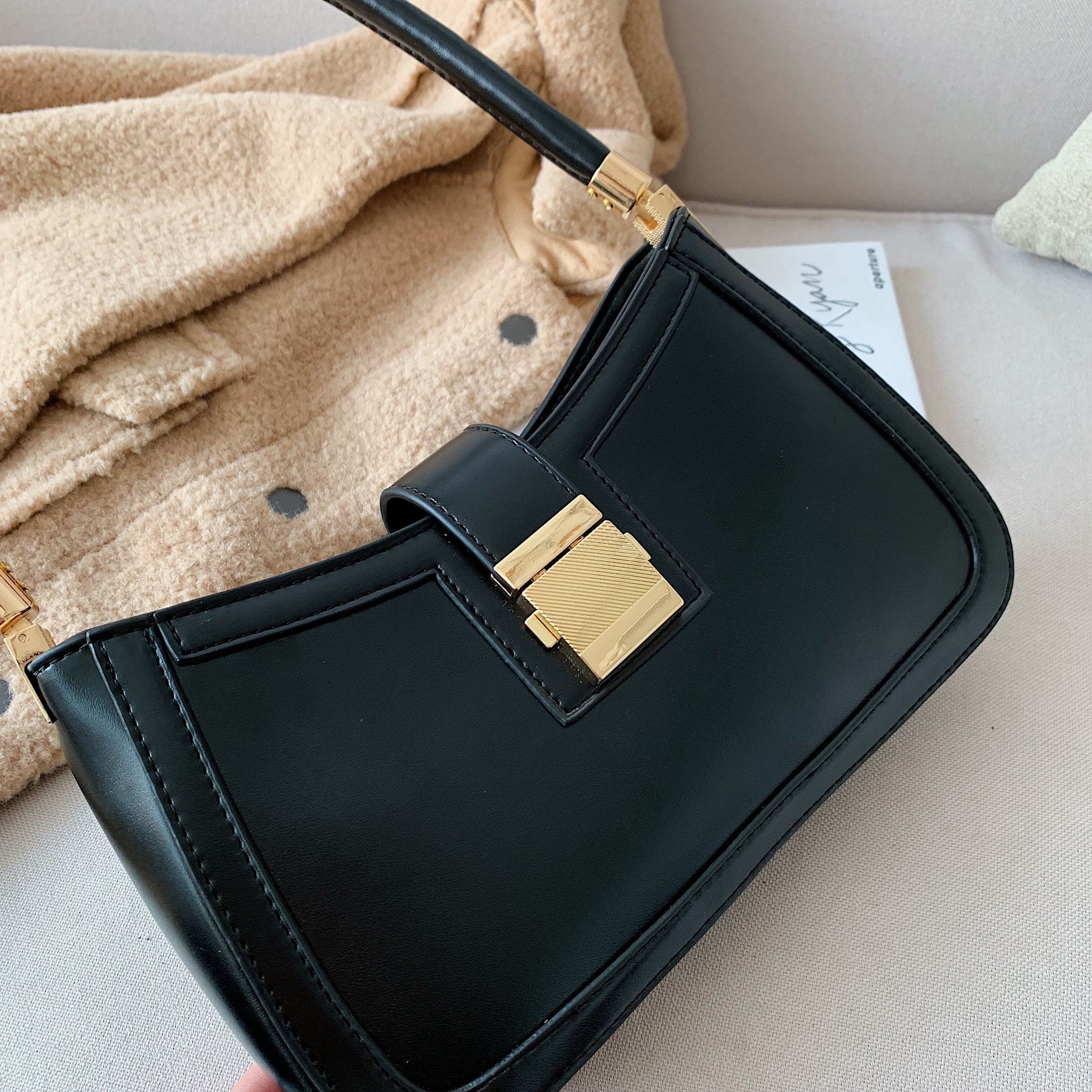 Melzano Emma - Bolso de hombro de cuero negro