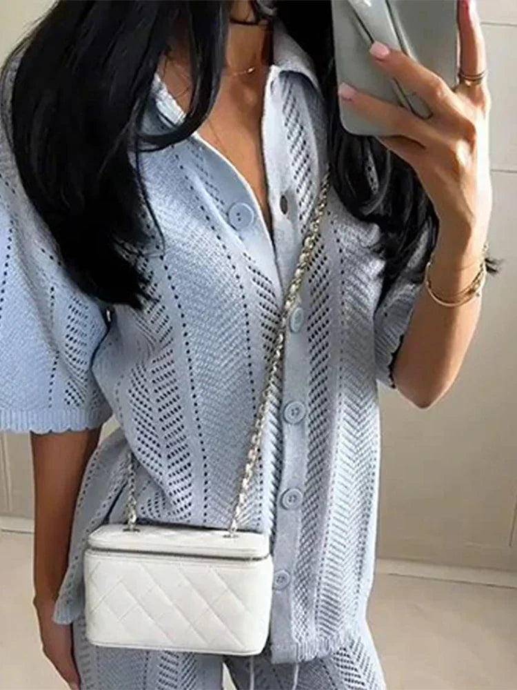 Stylowe Damskie Spodnie Garniturowe z Dzianiny, Letnie, Wygodne w Pasie 1