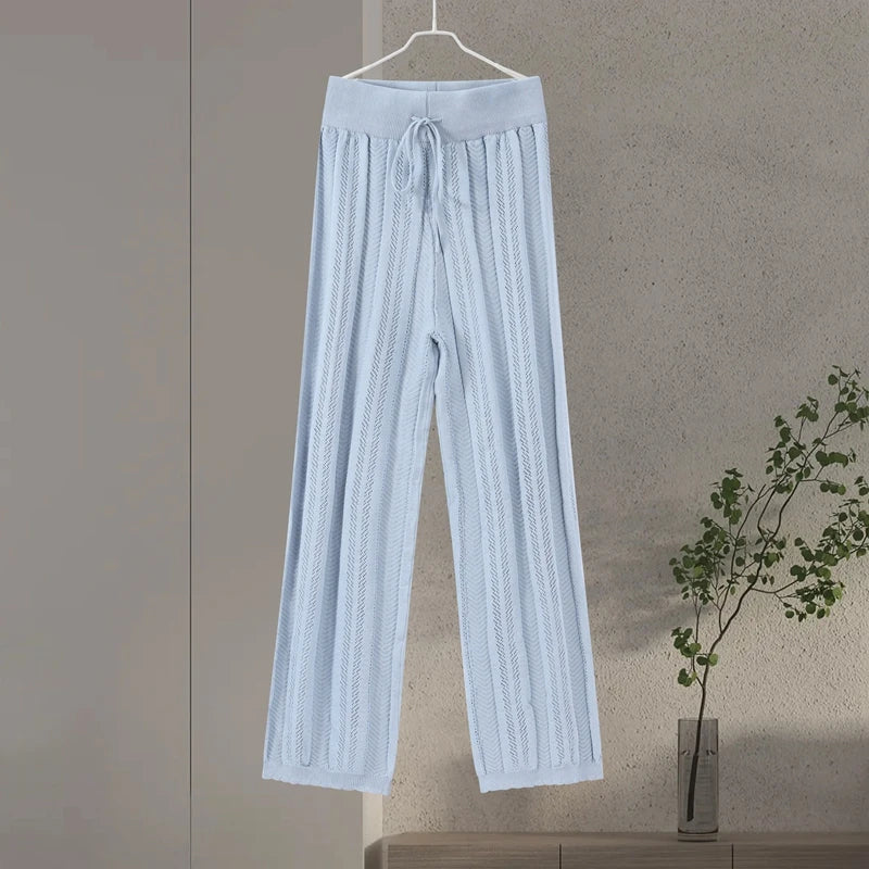 Stylowe Damskie Spodnie Garniturowe z Dzianiny, Letnie, Wygodne w Pasie 8