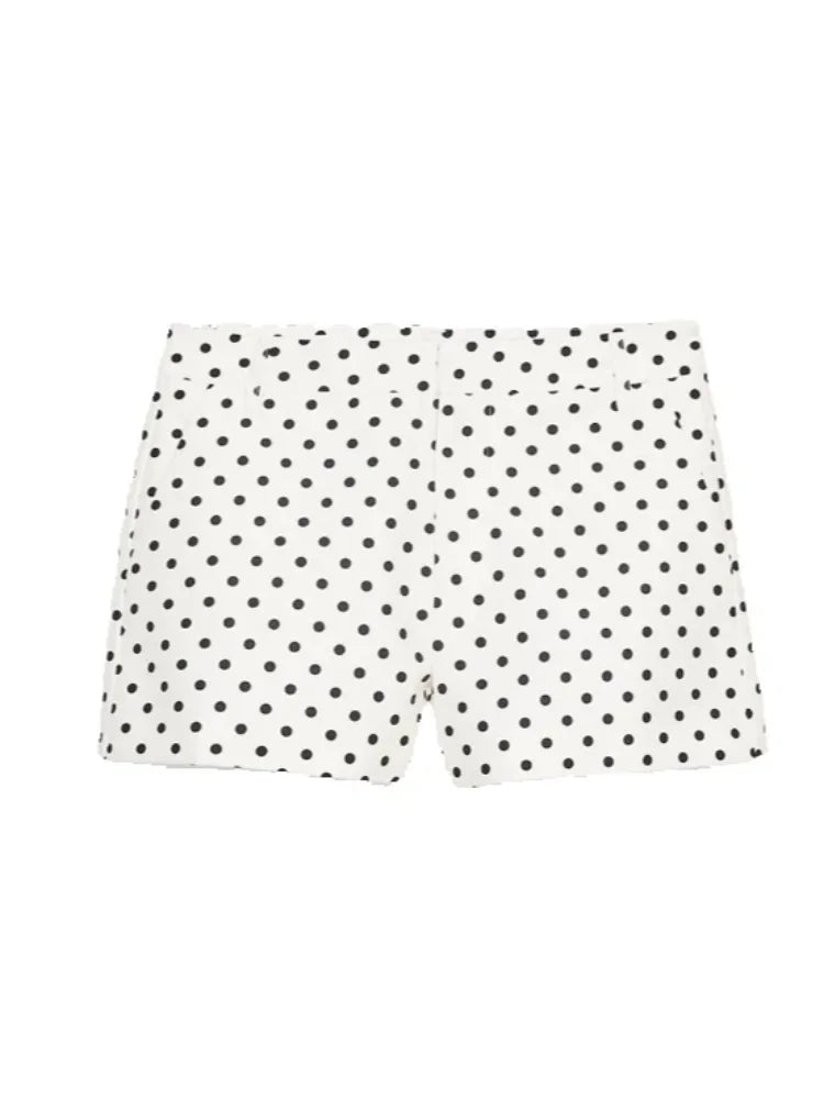 Stylowy Zestaw Damski w Kropki: Kurtka ze Stójką i Spodenki z Wysokim Stanem, Casual, Elegancki 7