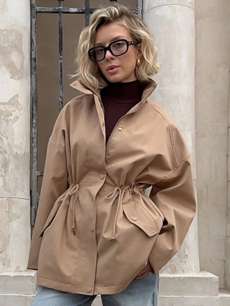 Tossy – damski trencz z kołnierzem, sznurowany, długi rękaw 6