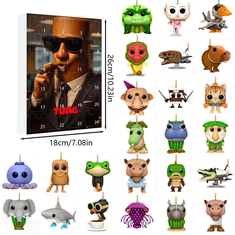 Calendario de Advento Tung Sahur con 24 Figuriñas de Acrílico para Decoración e Colección