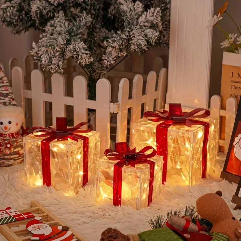 Verlichte Geschenkdozen Set van 3 voor Kerstdecoratie 2023, Multicolor LED 1
