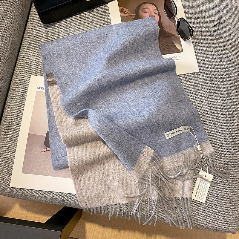 Bufanda Wolvéra para mulleres – 100% la con patrón de taboleiro de damas, quente e luxosa para o inverno