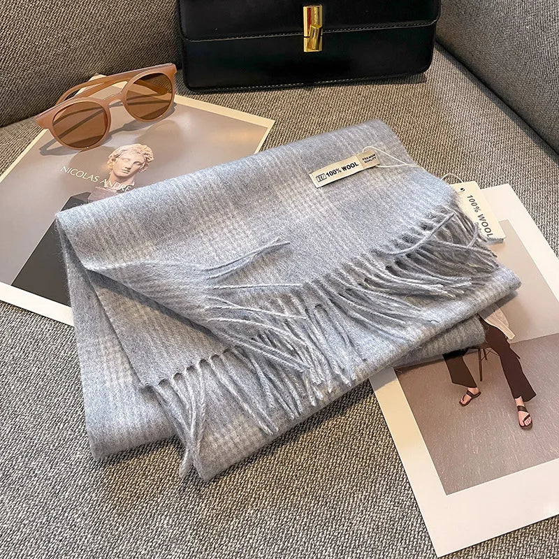 Bufanda Wolvéra para mulleres – 100% la con patrón de taboleiro de damas, quente e luxosa para o inverno