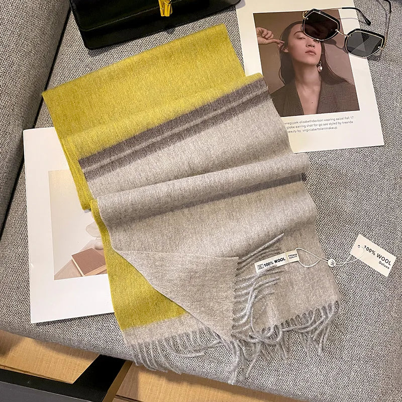 Bufanda Wolvéra para mulleres – 100% la con patrón de taboleiro de damas, quente e luxosa para o inverno