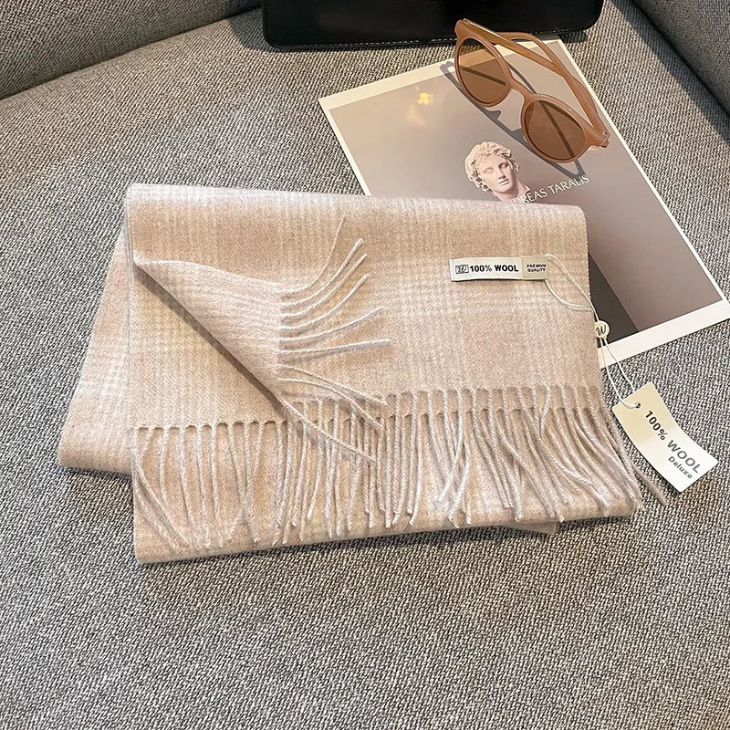 Bufanda Wolvéra para mulleres – 100% la con patrón de taboleiro de damas, quente e luxosa para o inverno