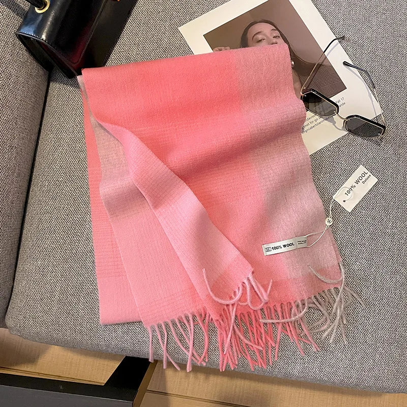 Bufanda Wolvéra para mulleres – 100% la con patrón de taboleiro de damas, quente e luxosa para o inverno