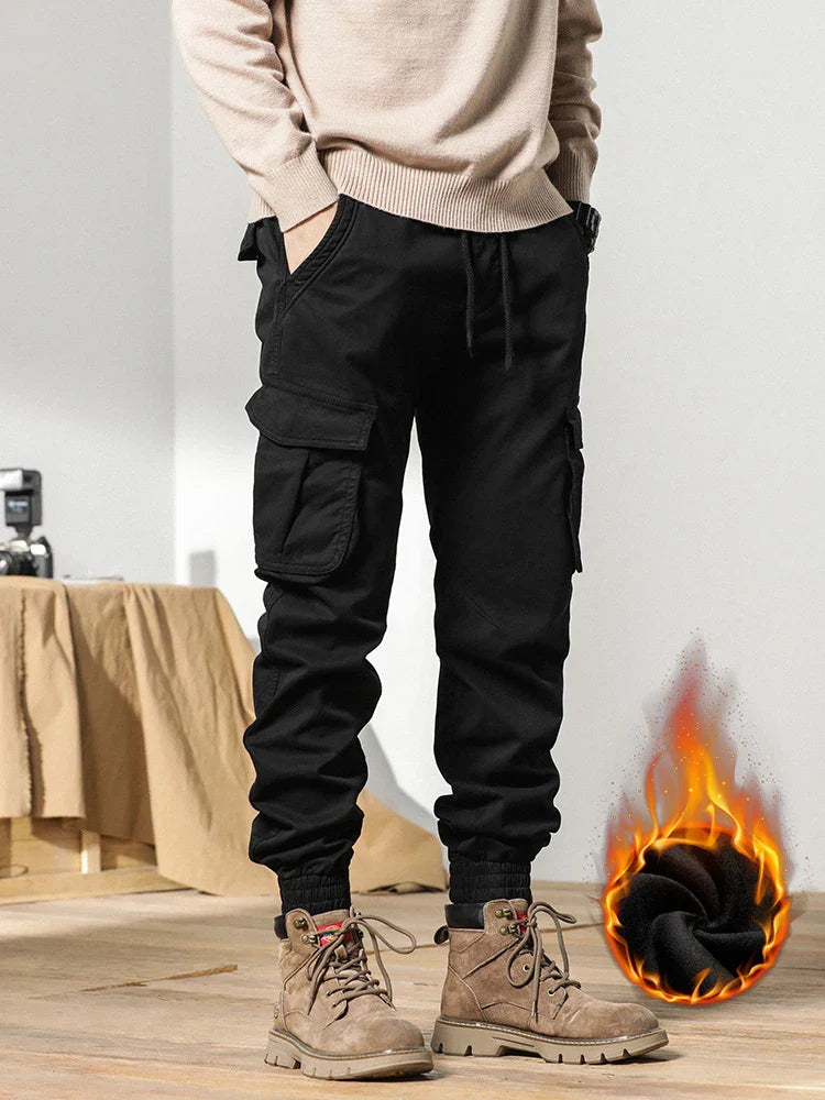 NordCraft – Winter cargo pants men with fleece lining – Slim fit & elastic waistband