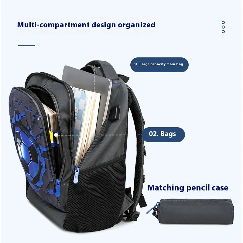 Strikzon – motxilla nen closca dura amb USB – escola i tema futbolístic