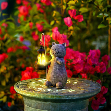 Statue de Chat Lumineuse Dorée Solaire - Décoration Extérieure Magique pour Jardin