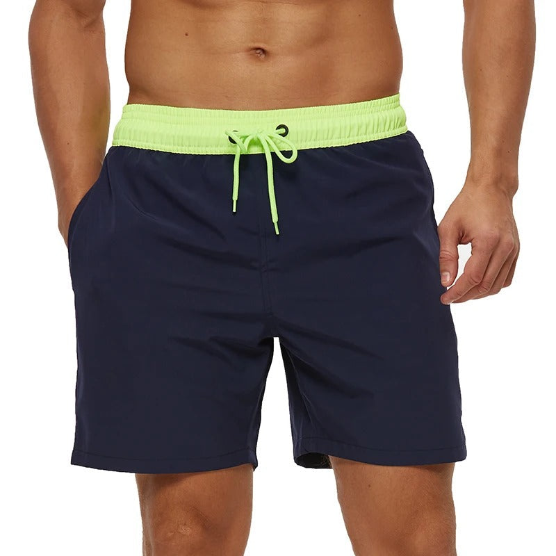 Melzano David color sólido cintura elástica bañador para hombre