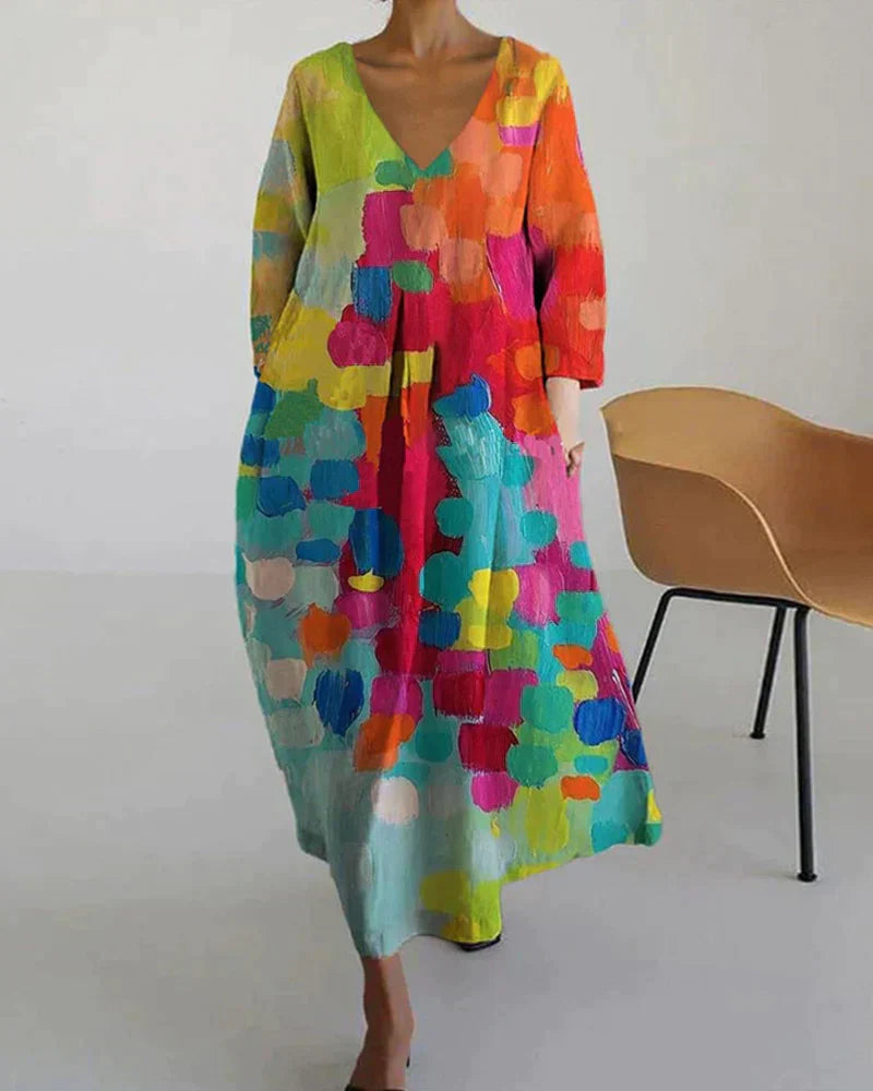 Lunaria – Vestit de dona de lli acolorit estampat – estiu i temps lliure
