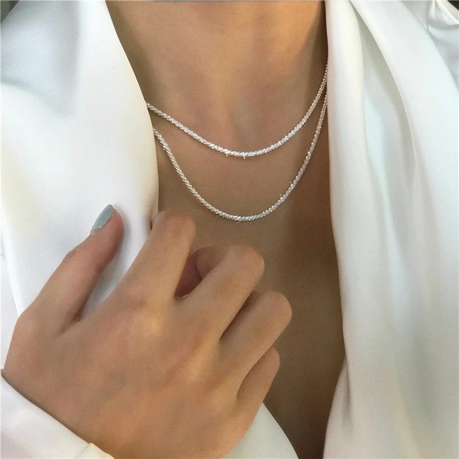 Celestine collaret doble de plata per a dones – look de capes elegant amb un subtil brillantor