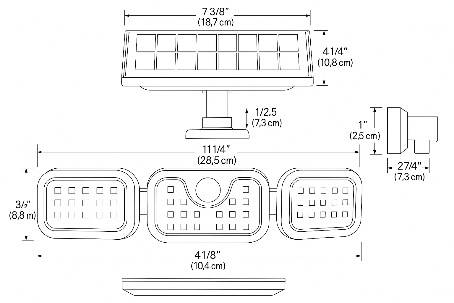 SolarGuard – Llum exterior LED de 3 caps amb sensor de moviment – IP65 impermeable