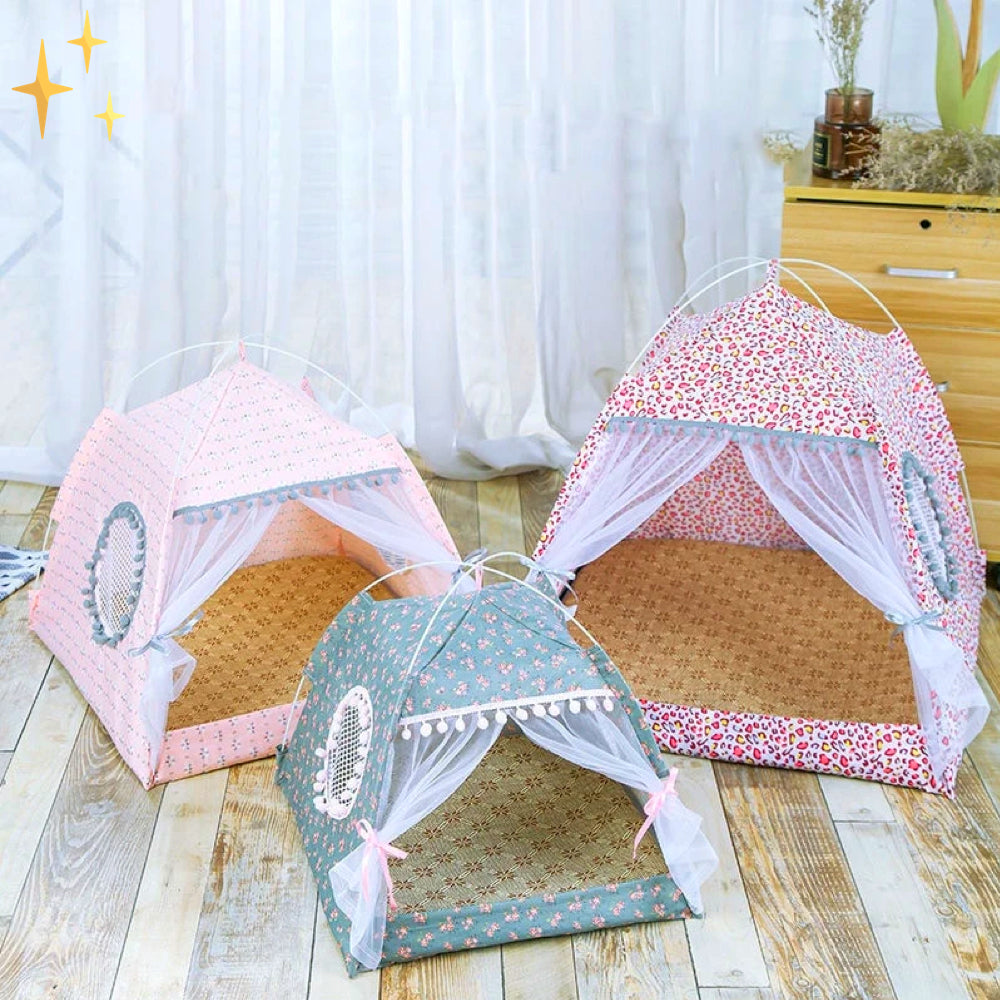 PetTent – Tenda per a mascotes amb cortines de cotó – Gats i gossos petits
